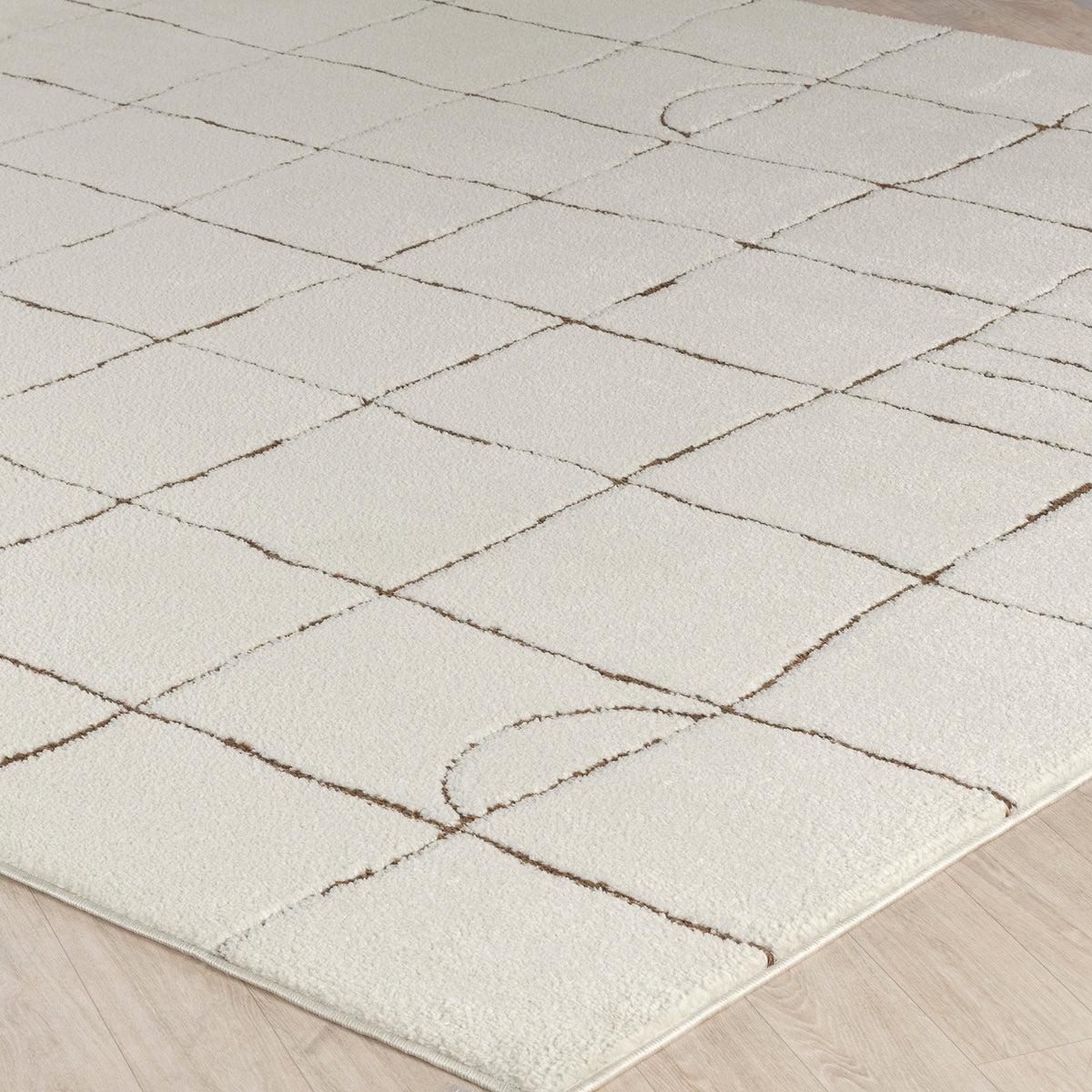 Tapis SURYA Inchon scandinave, motif quadrillage terracotta sur fond crème, vue 6