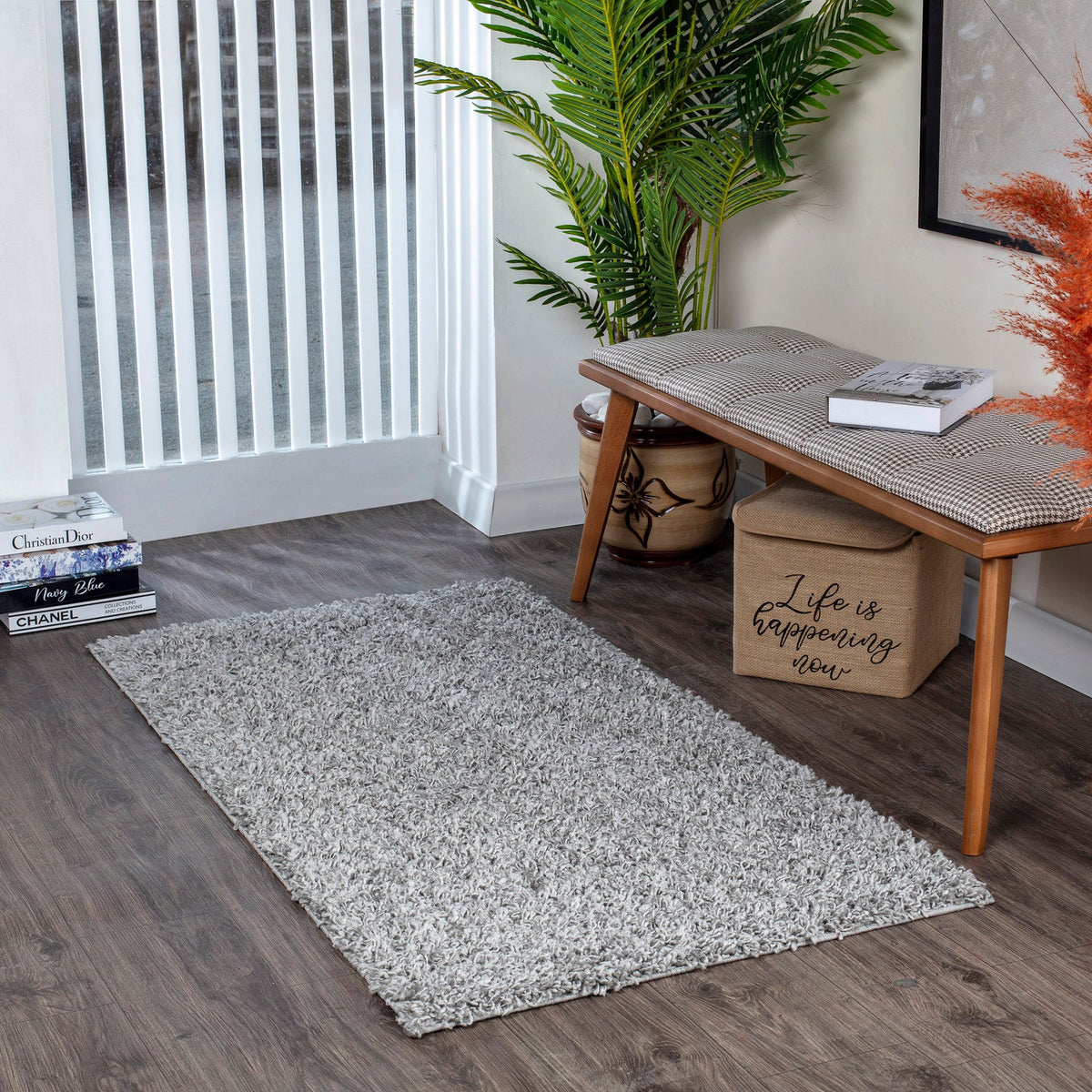 Tapis SURYA Boracay shaggy uni, poils longs, gris, vue 13
