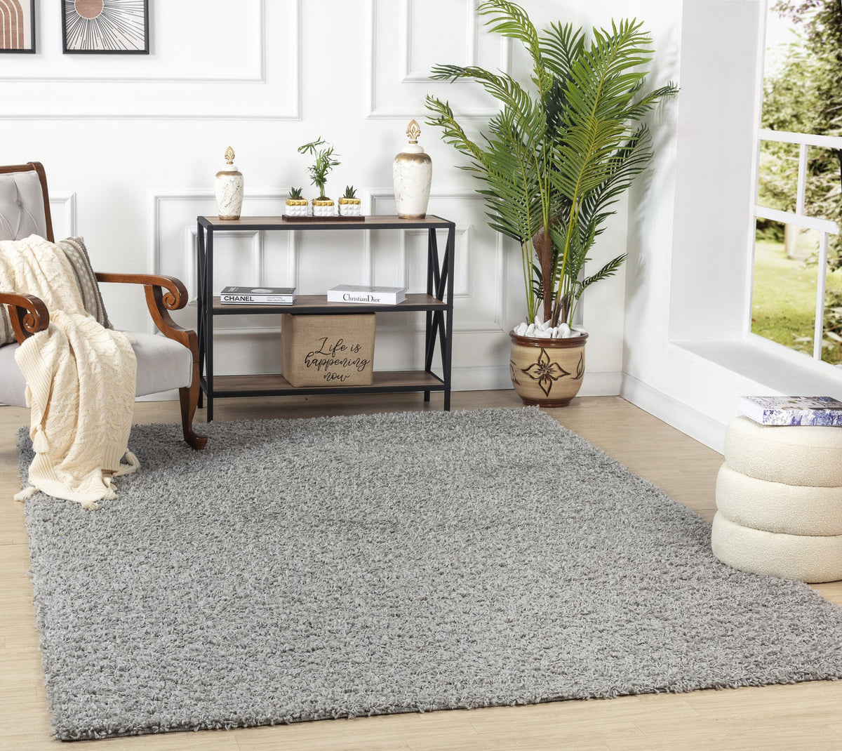 Tapis SURYA Boracay shaggy uni, poils longs, gris, vue 12