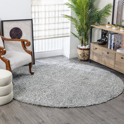 Tapis Rond Shaggy Moderne Gris Rond Boracay