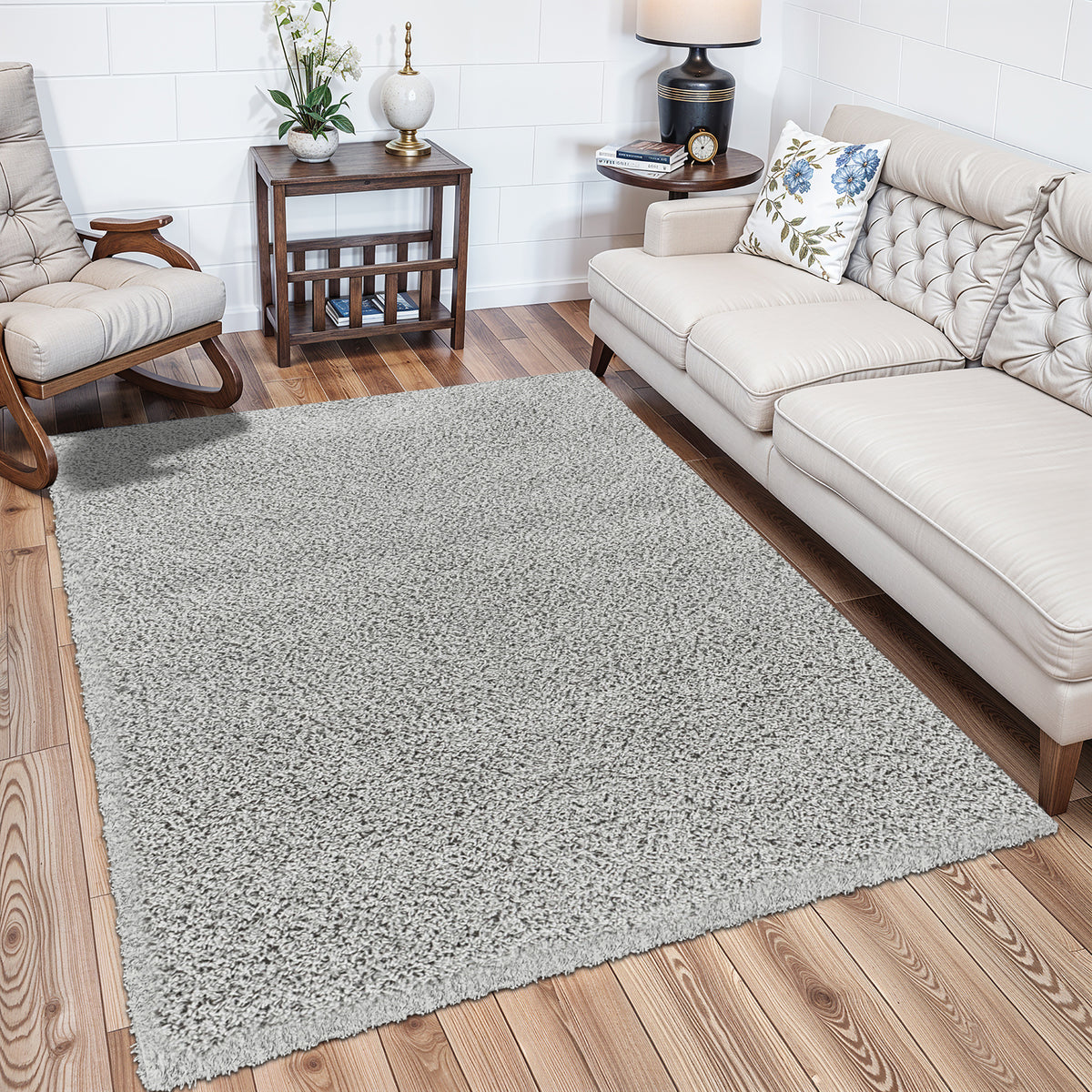 Tapis SURYA Boracay shaggy uni, poils longs, gris
