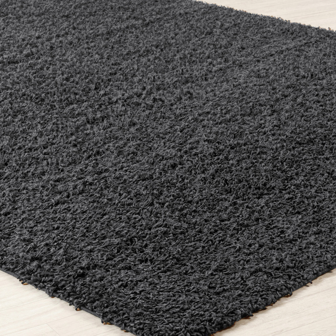 Tapis Rond Shaggy Moderne Gris Foncé Rond Boracay