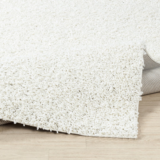 Tapis Rond Shaggy Moderne Blanc Rond Boracay
