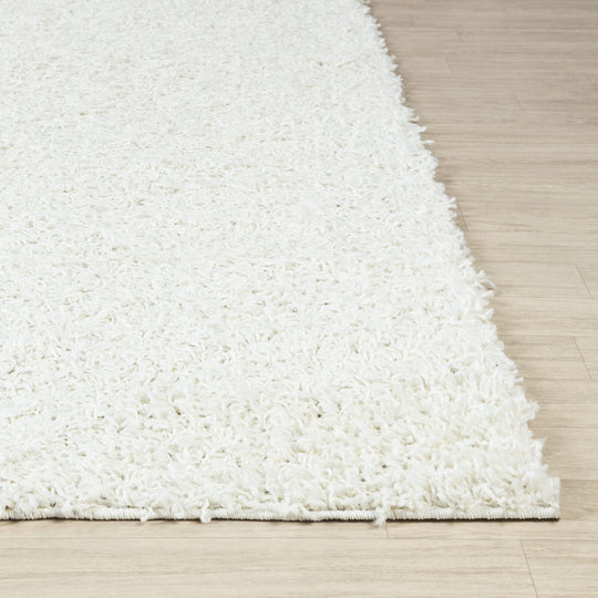 Tapis Rond Shaggy Moderne Blanc Rond Boracay
