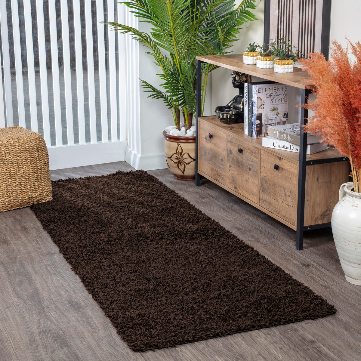 Tapis de couloir SURYA Boracay shaggy uni, poils longs, marron foncé