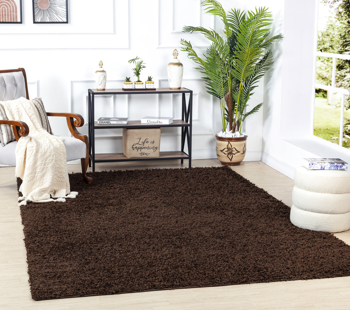 Tapis SURYA Boracay shaggy, poils longs uni marron foncé