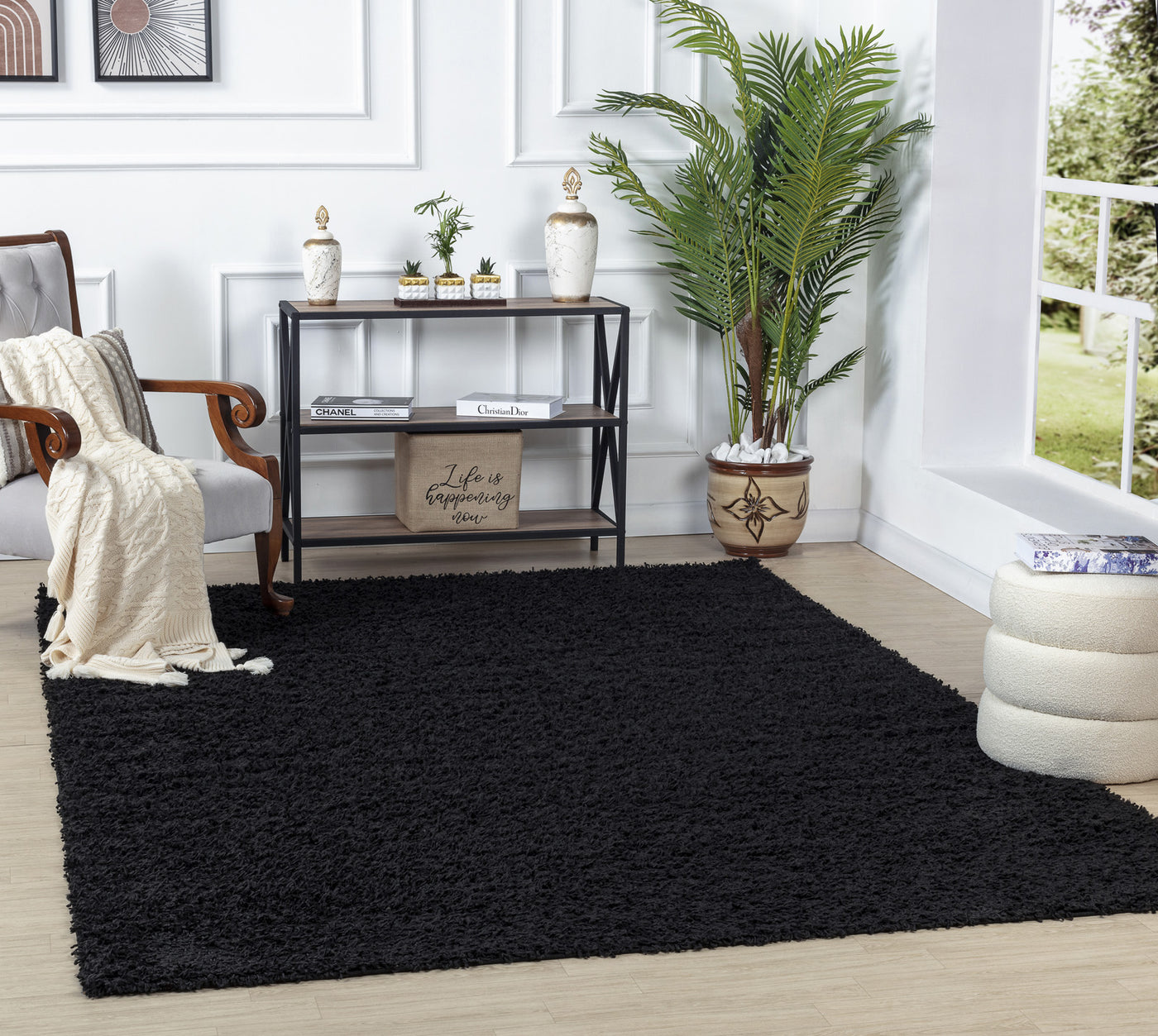 Tapis Shaggy Moderne Noir Boracay