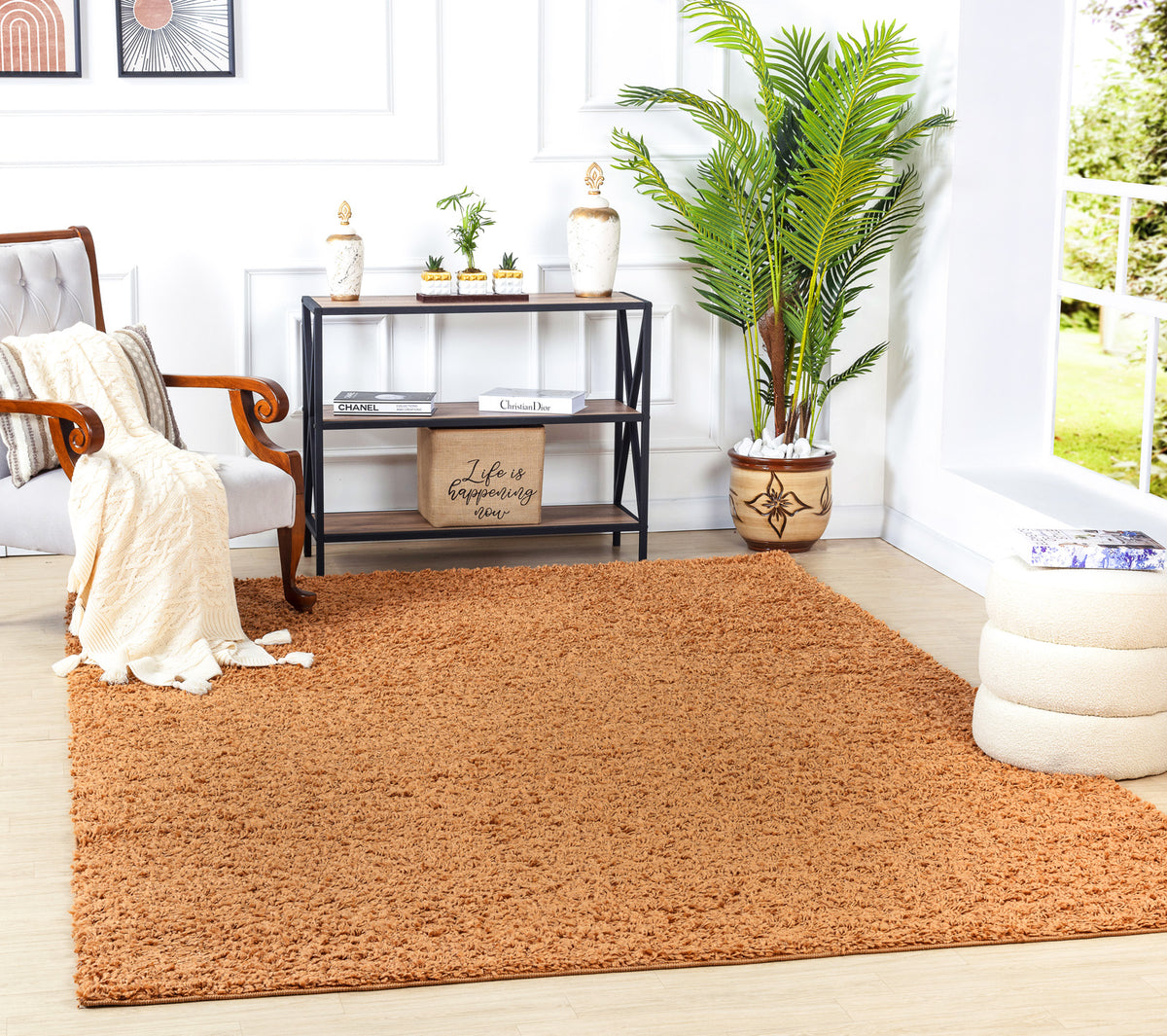 Tapis shaggy SURYA Boracay uni, poils longs terracotta