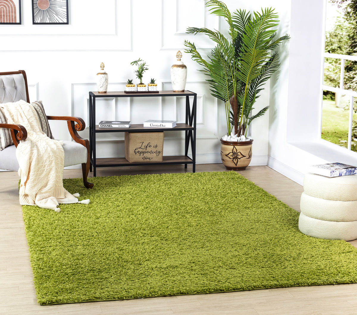 Tapis SURYA Boracay shaggy, uni vert pomme à poils longs
