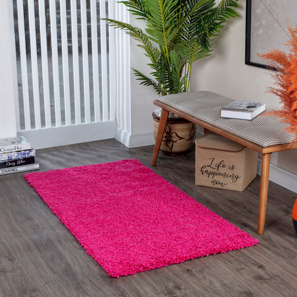 Tapis SURYA Boracay shaggy, uni rose fuchsia à poils longs, vue 2