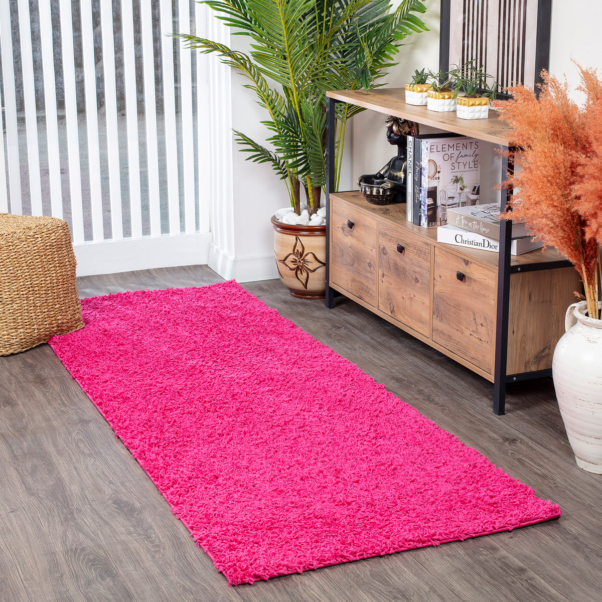 Tapis de couloir shaggy SURYA Boracay uni, poils longs fuchsia