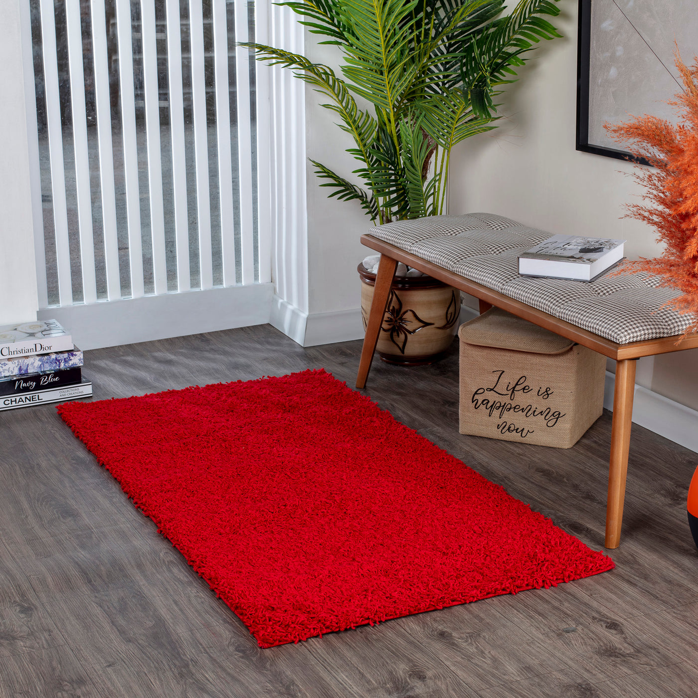 Tapis Shaggy Moderne Rouge Boracay