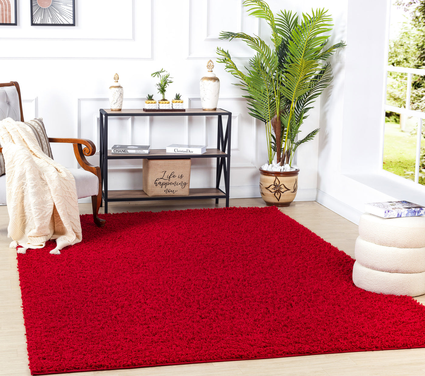 Tapis Shaggy Moderne Rouge Boracay