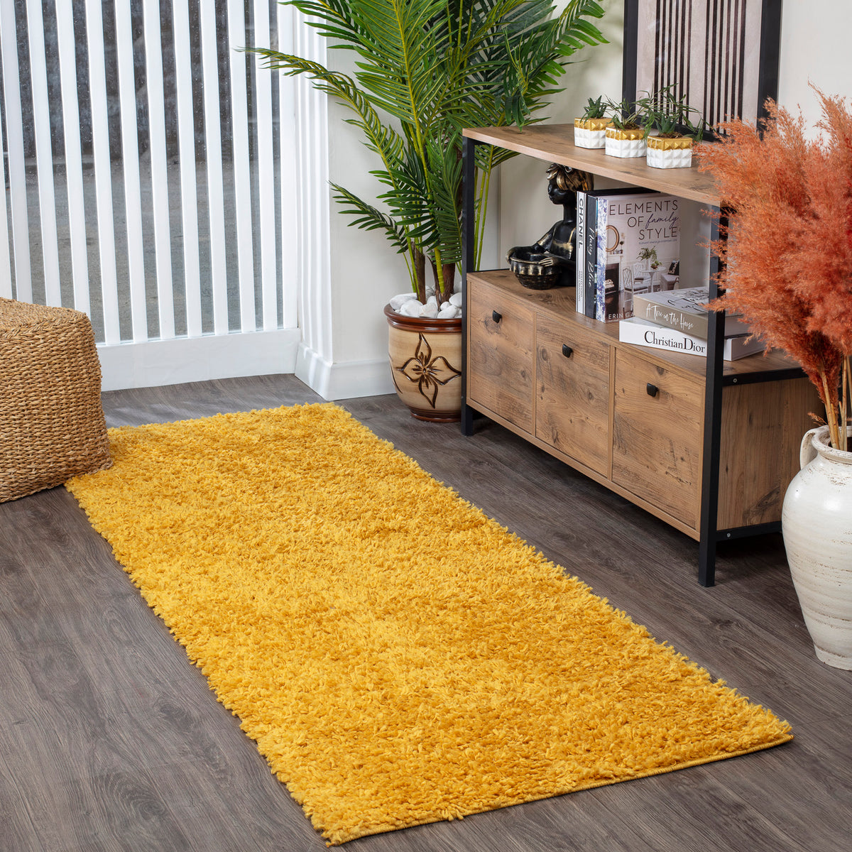 Tapis de couloir SURYA Boracay shaggy, uni jaune à poils longs