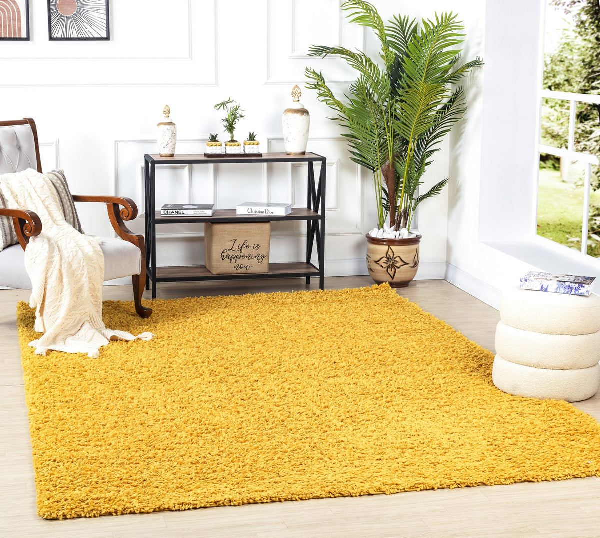 Tapis SURYA Lilly shaggy, uni à poils longs jaune vif, vue 8