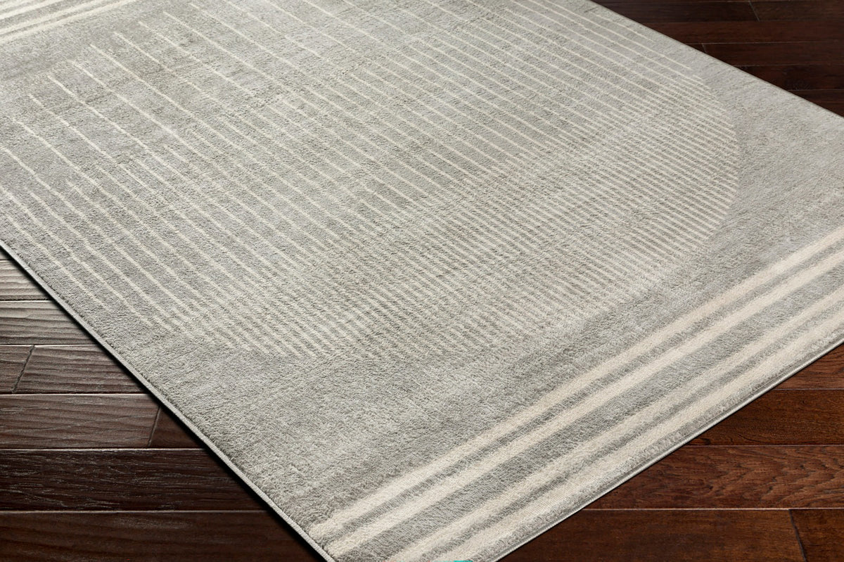 Tapis SURYA Santiago géométrique, motif de lignes fines et formes arrondies gris et beige, vue 6