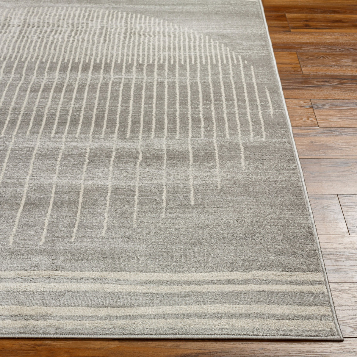 Tapis SURYA Santiago géométrique, motif de lignes fines et formes arrondies gris et beige, vue 5