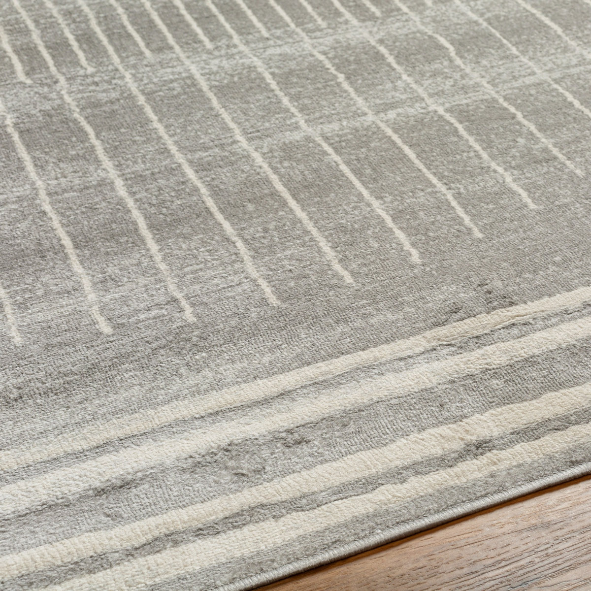 Tapis SURYA Santiago géométrique, motif de lignes fines et formes arrondies gris et beige, vue 3