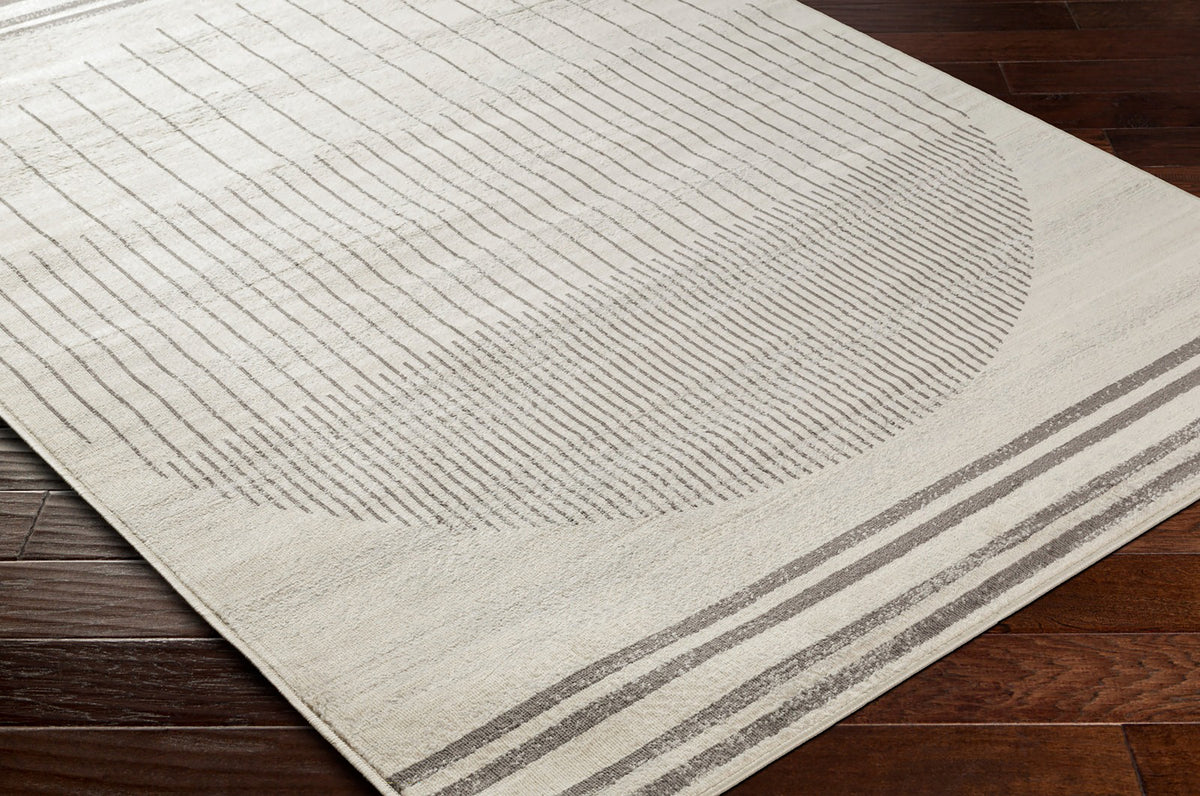 Tapis SURYA Santiago scandinave, motif demi-cercle rayé gris sur fond beige clair, vue 6