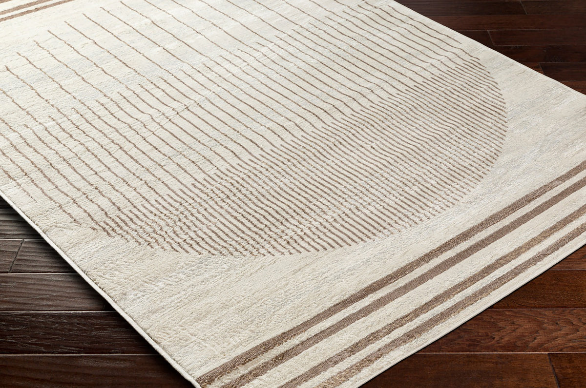 Tapis SURYA Santiago géométrique, motif cercle rayé marron clair sur fond beige, vue 6