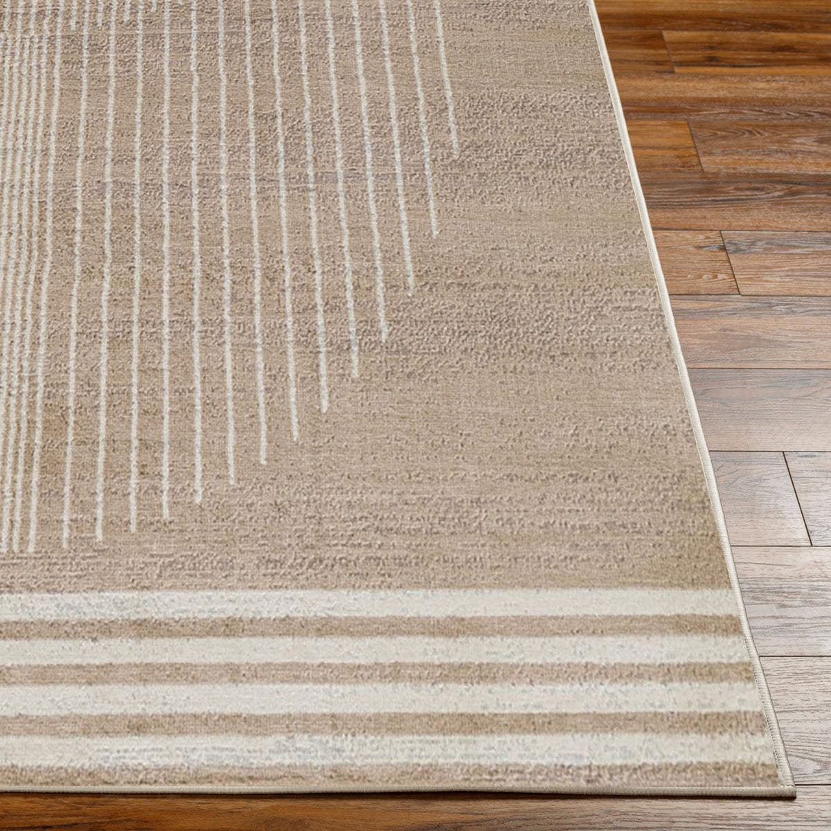 Tapis de couloir Surya Montevideo scandinave, motif d'arches rayées beige sur fond taupe, vue 11