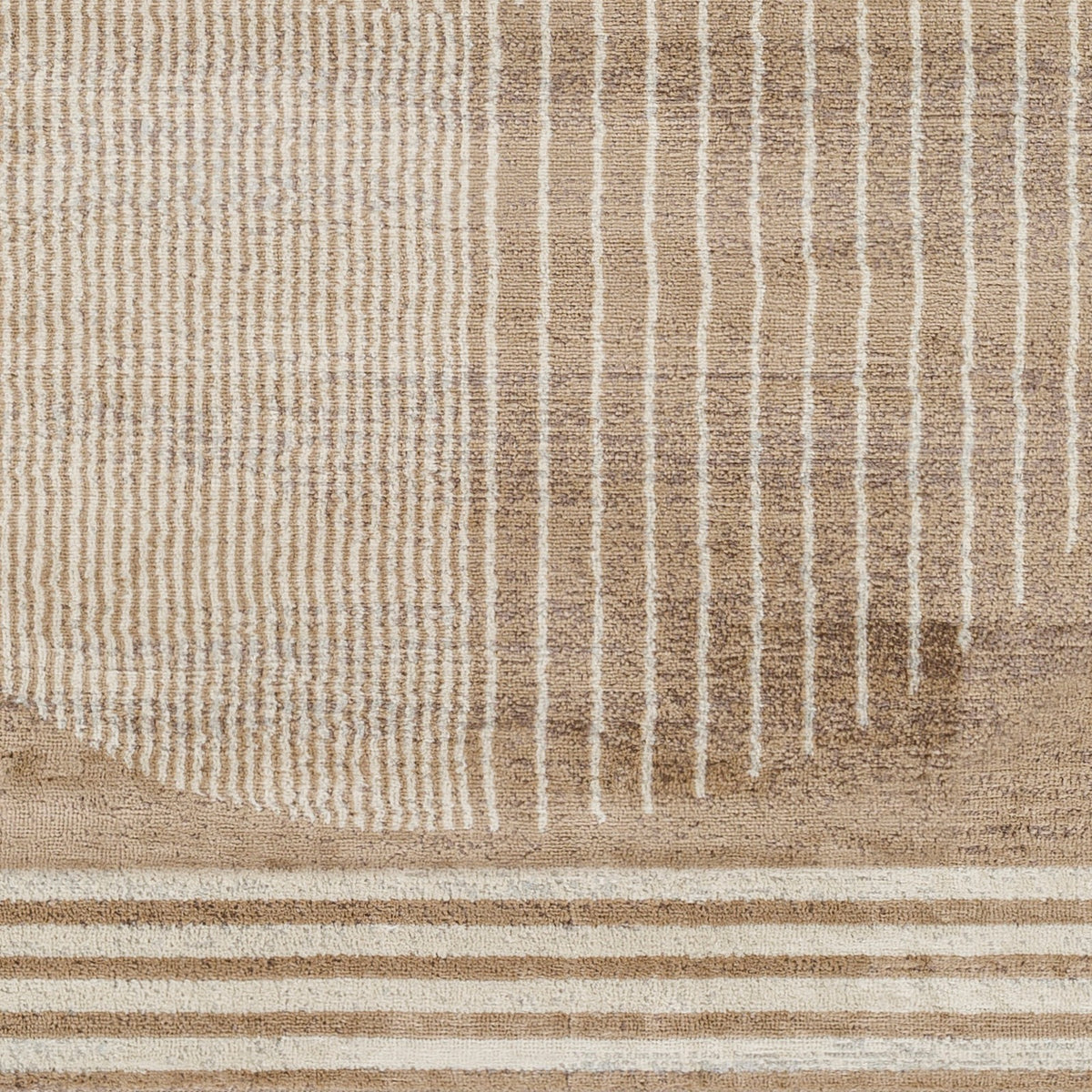 Tapis de couloir Surya Montevideo scandinave, motif d'arches rayées beige sur fond taupe, vue 12