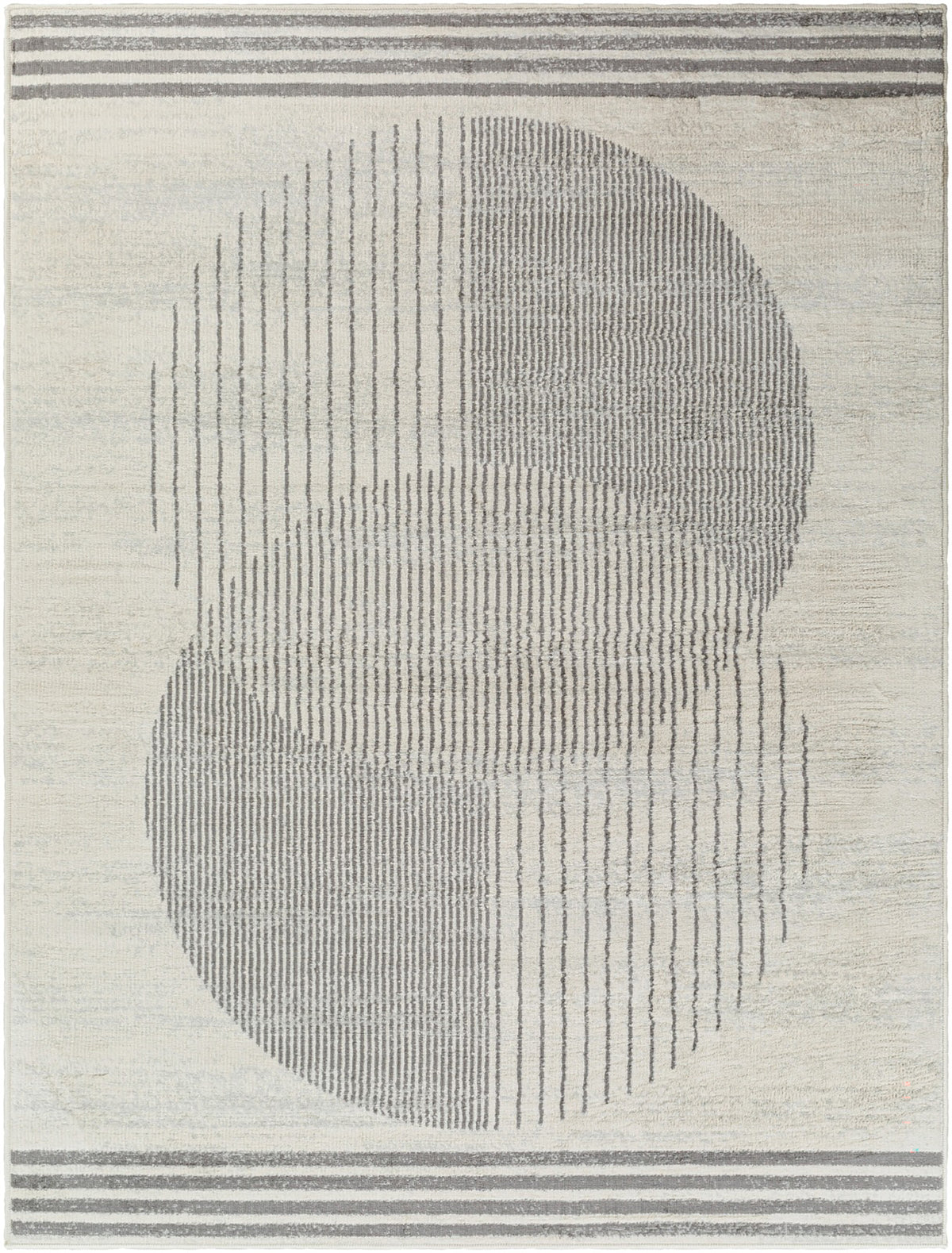 Tapis SURYA Montevideo géométrique, motif cercles rayés gris sur fond beige clair, vue 2