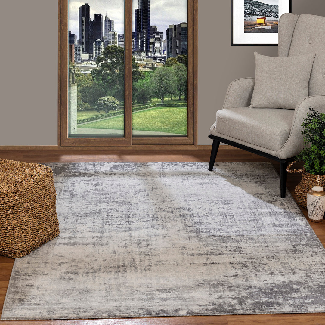 Tapis Abstrait Moderne Wamba Gris/Blanc