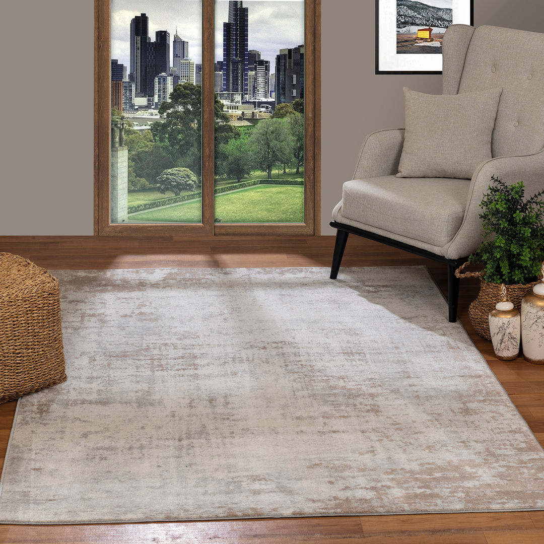 Tapis Abstrait Moderne Wamba Beige/Blanc