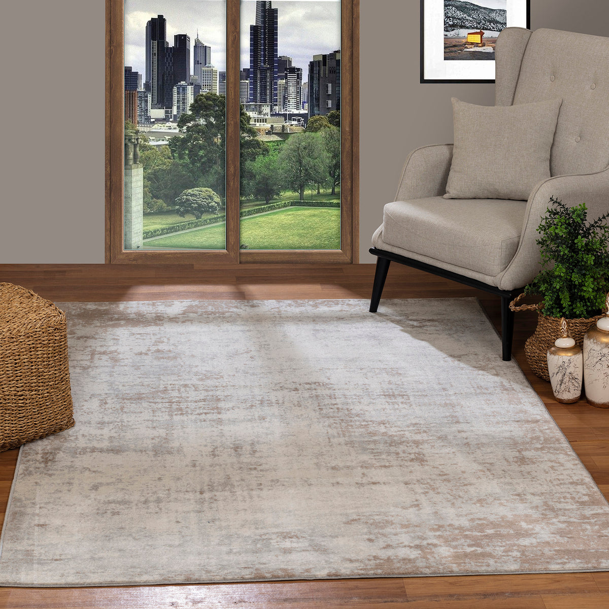 Tapis SURYA Wamba moderne, motif abstrait délavé gris clair et beige, vue 9