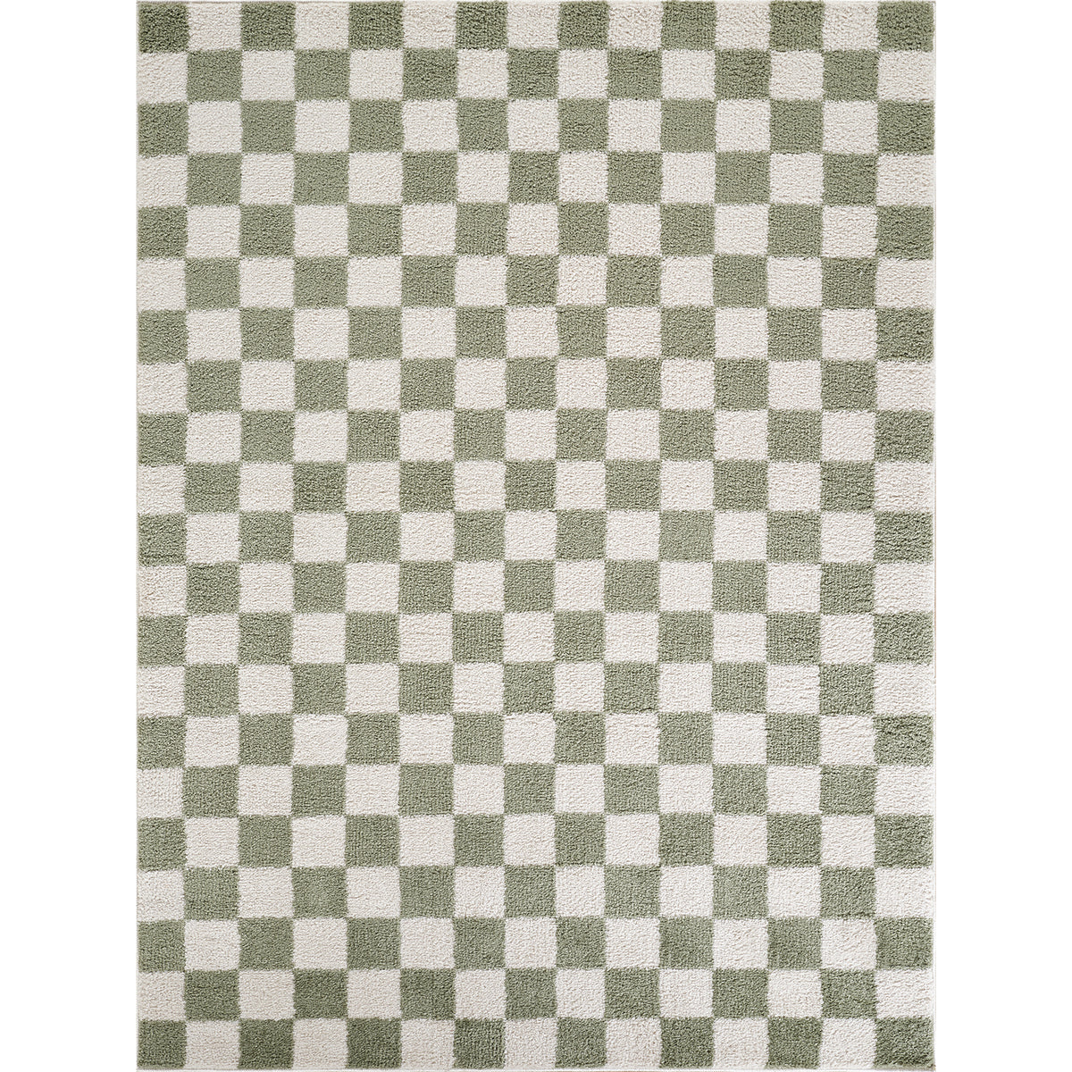 Tapis shaggy Surya Izaline moderne, motif à carreaux en relief vert gazon et beige clair