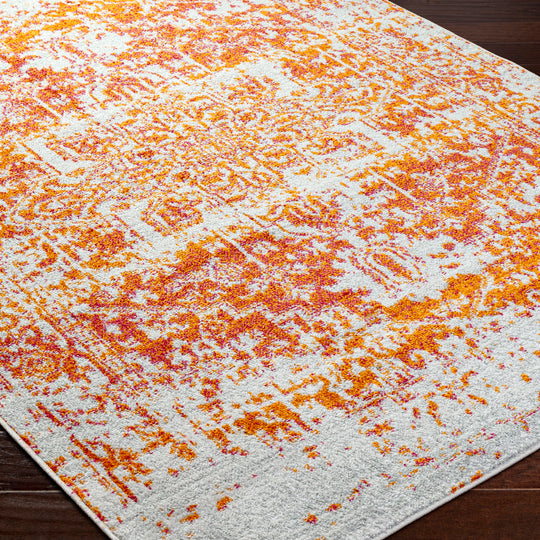 Tapis Rond Vintage Oriental Orange/Blanc Rond Syracusa
