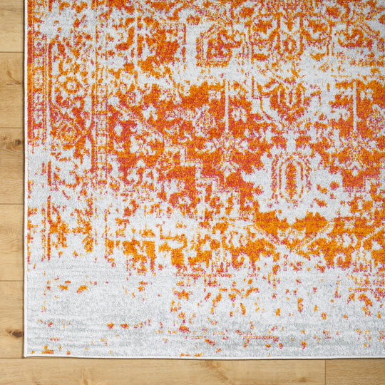 Tapis Rond Vintage Oriental Orange/Blanc Rond Syracusa