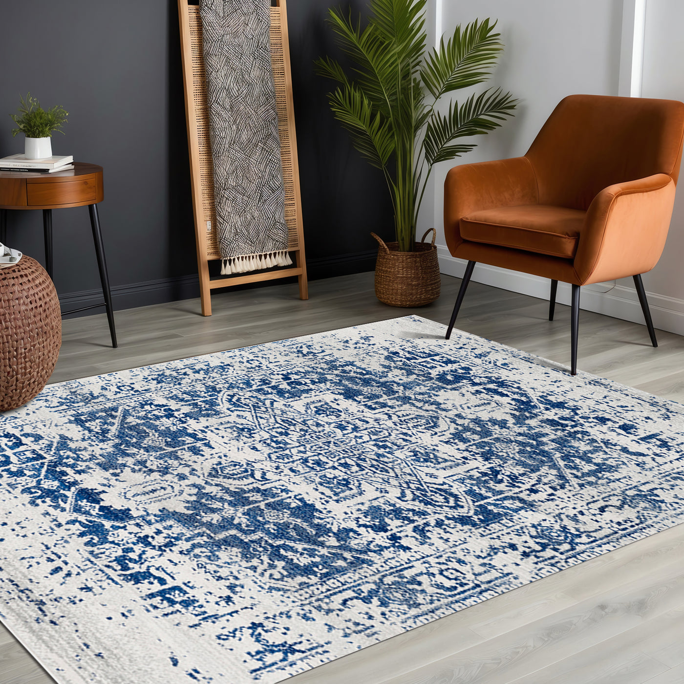 Tapis Vintage Oriental Bleu/Blanc Syracusa