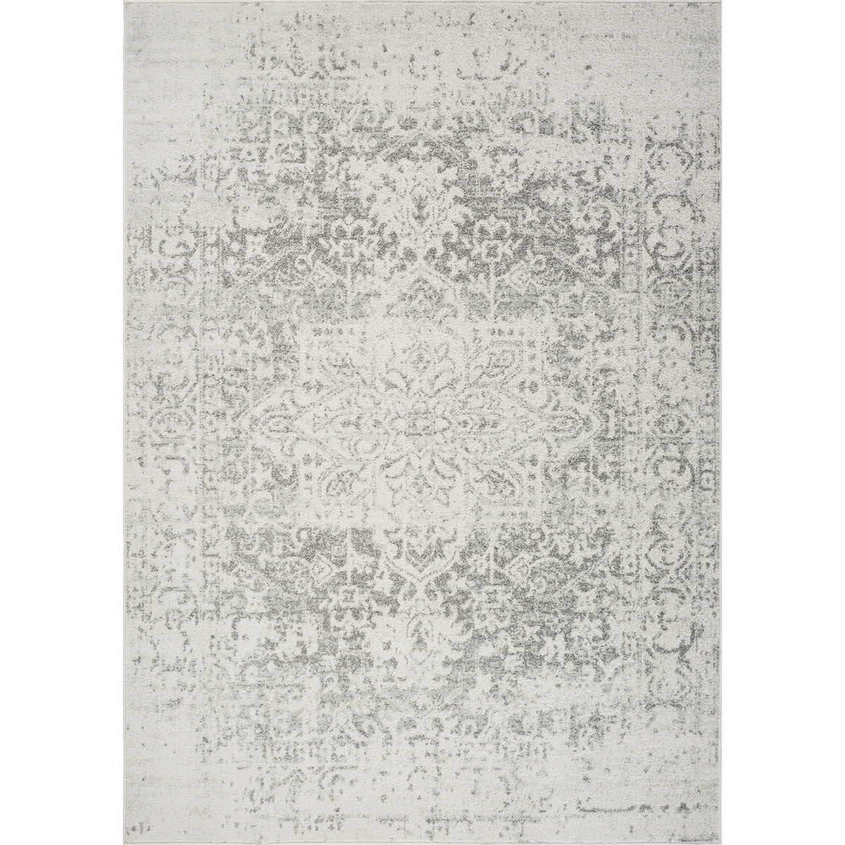 Tapis SURYA Juliette oriental, motif médaillon délavé gris et blanc, vue 6