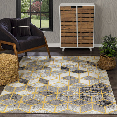 Tapis Scandinave Moderne Gris/Jaune Dinant