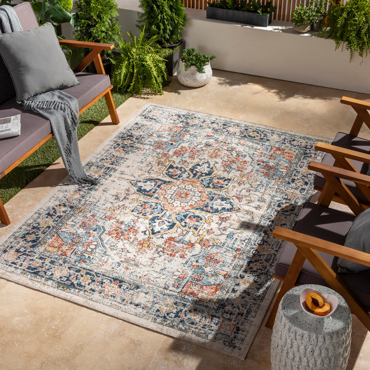 Tapis d'Extérieur/Intérieur Bleu/Beige  Arvada