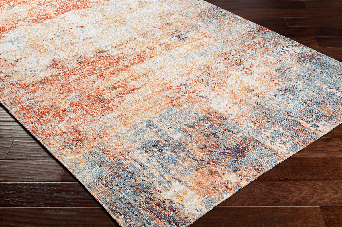 Tapis SURYA Mijek extérieur moderne, motif abstrait patiné, rouge, rouille et bleu, vue 5