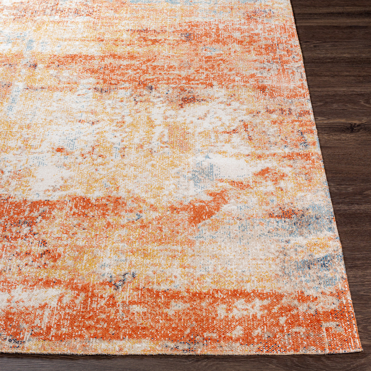 Tapis SURYA Mijek extérieur moderne, motif abstrait patiné, rouge, rouille et bleu, vue 4