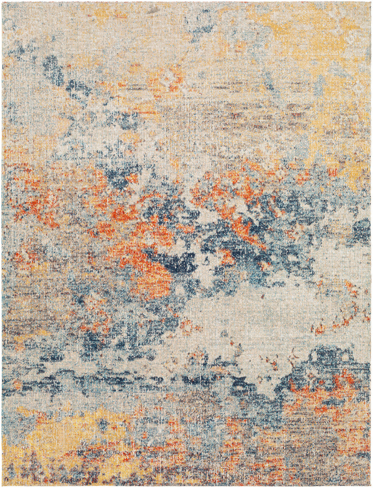 Tapis SURYA Tchia intérieur et extérieur, motif abstrait orange, safran et bleu, vue 2