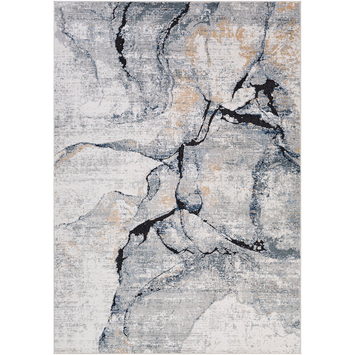 Tapis SURYA Berlin moderne, motif abstrait effet marbre veiné noir sur gris clair et ivoire, vue 2