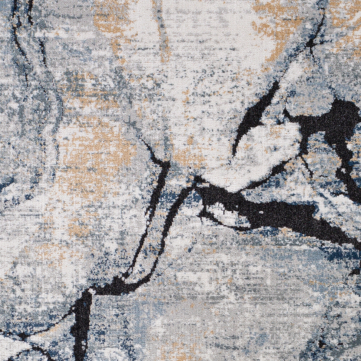 Tapis rond SURYA Berlin moderne, motif abstrait façon marbre bleu foncé sur fond ivoire, vue 7