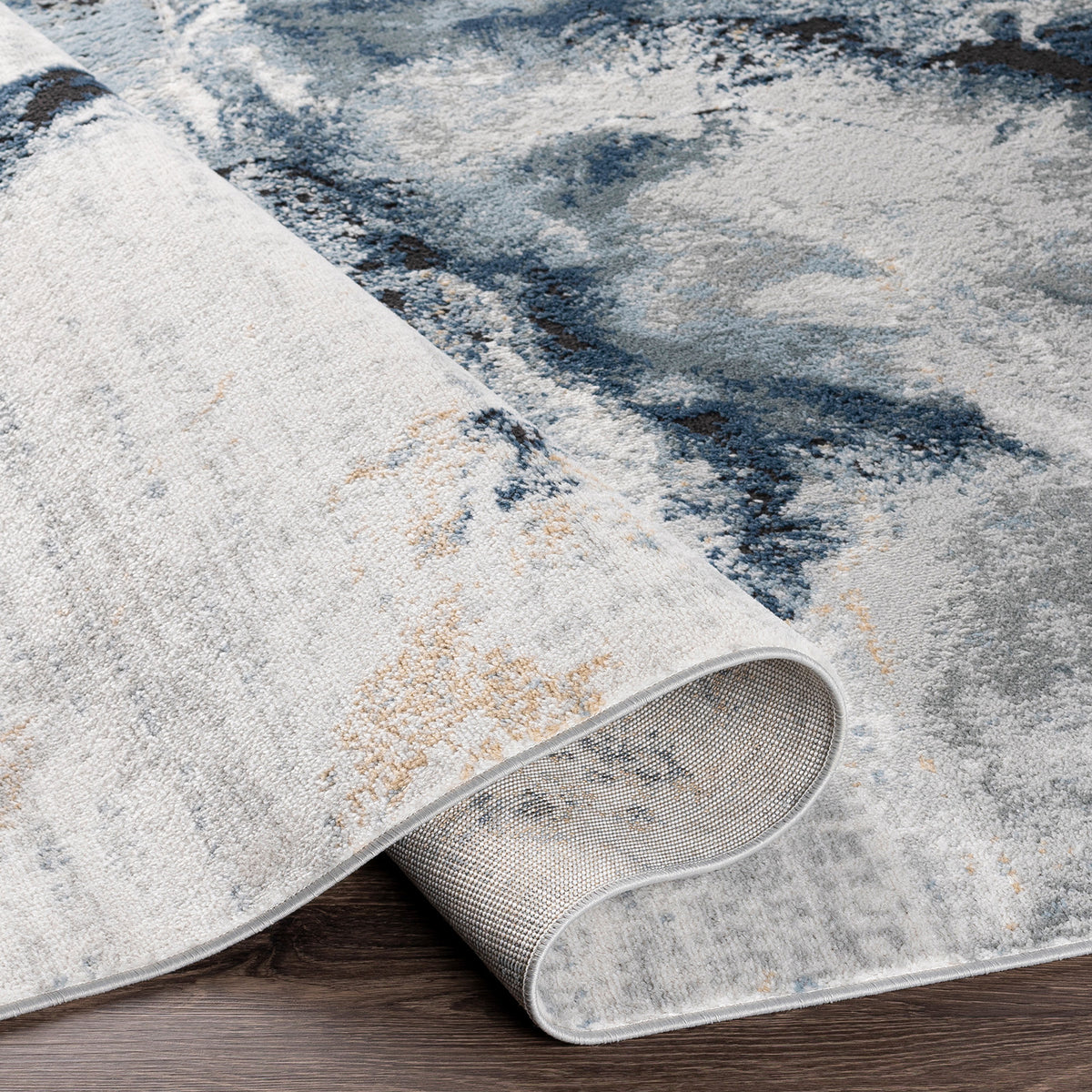 Tapis Rond Abstrait Moderne Bleu/Gris Rond New
