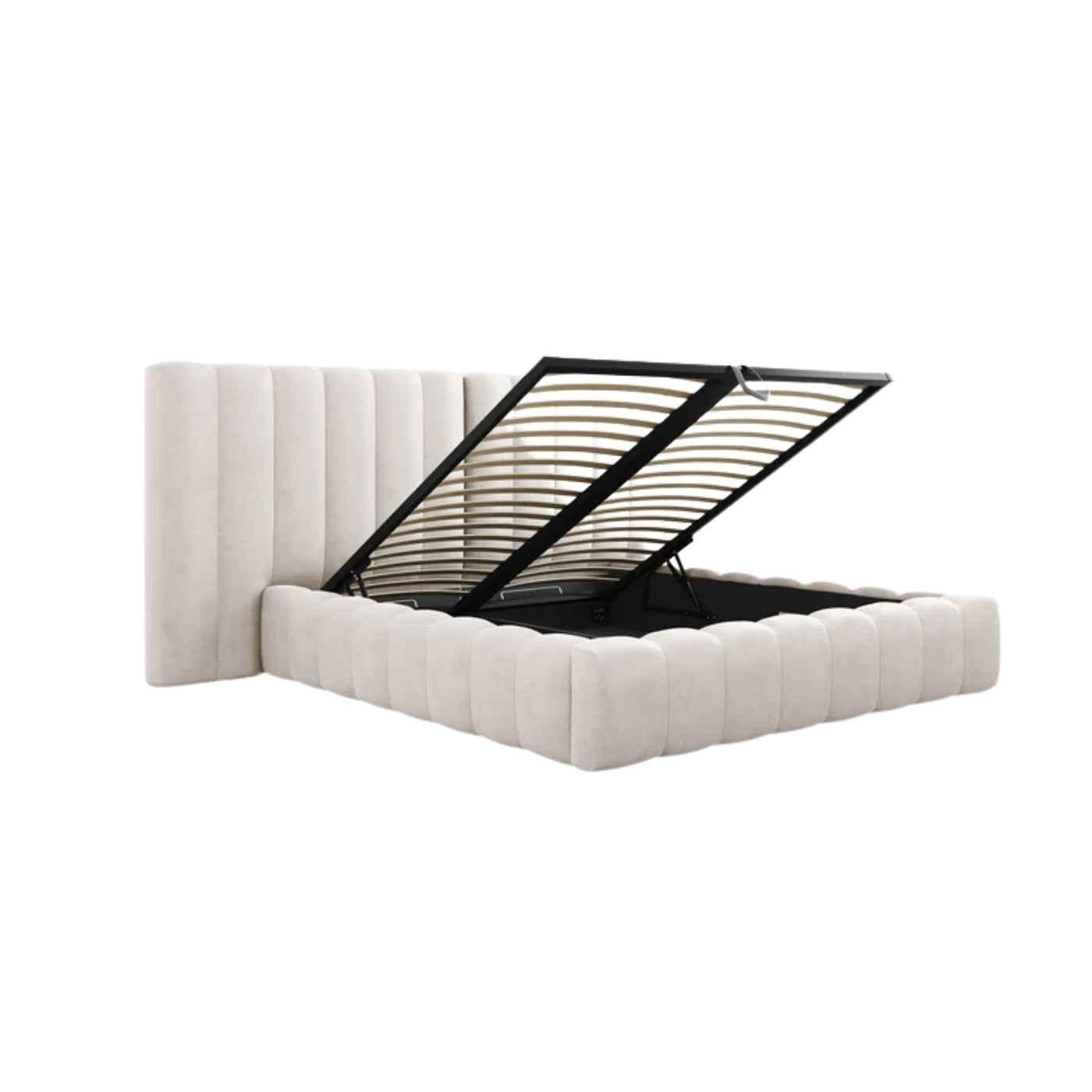 Lit MICADONI Kelp avec coffre en tissu structuré Beige 200x200