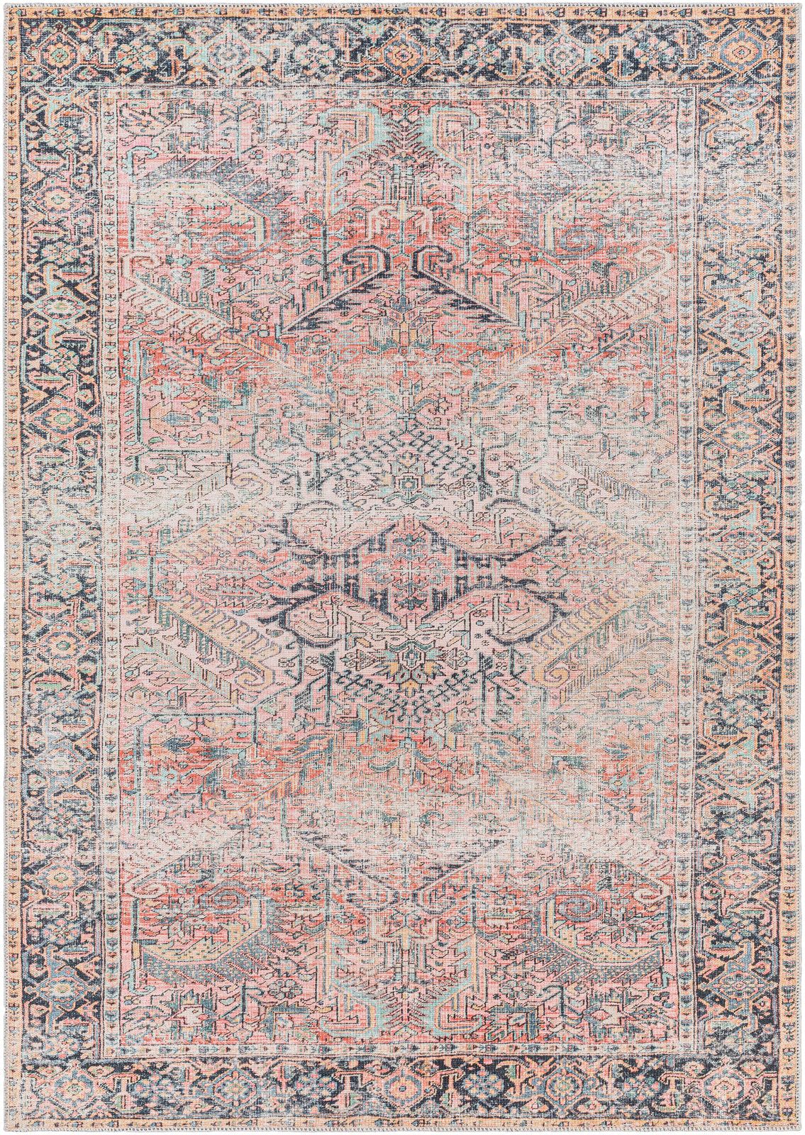 Tapis Vintage Lavable en Machine Rose Rotterdam