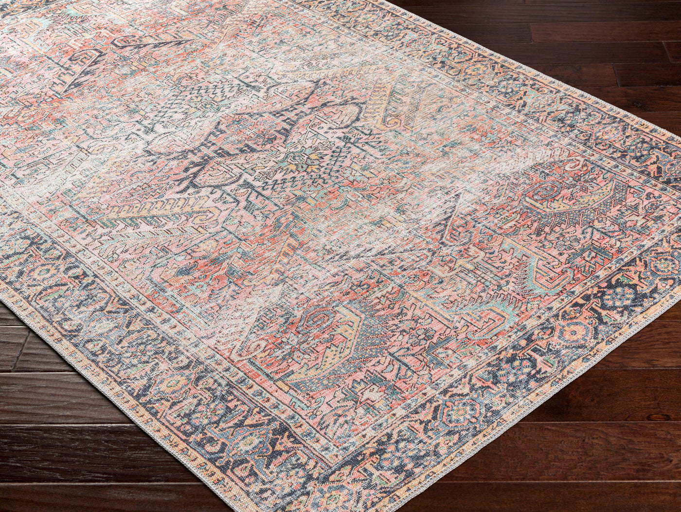 Tapis Vintage Lavable en Machine Rose Rotterdam