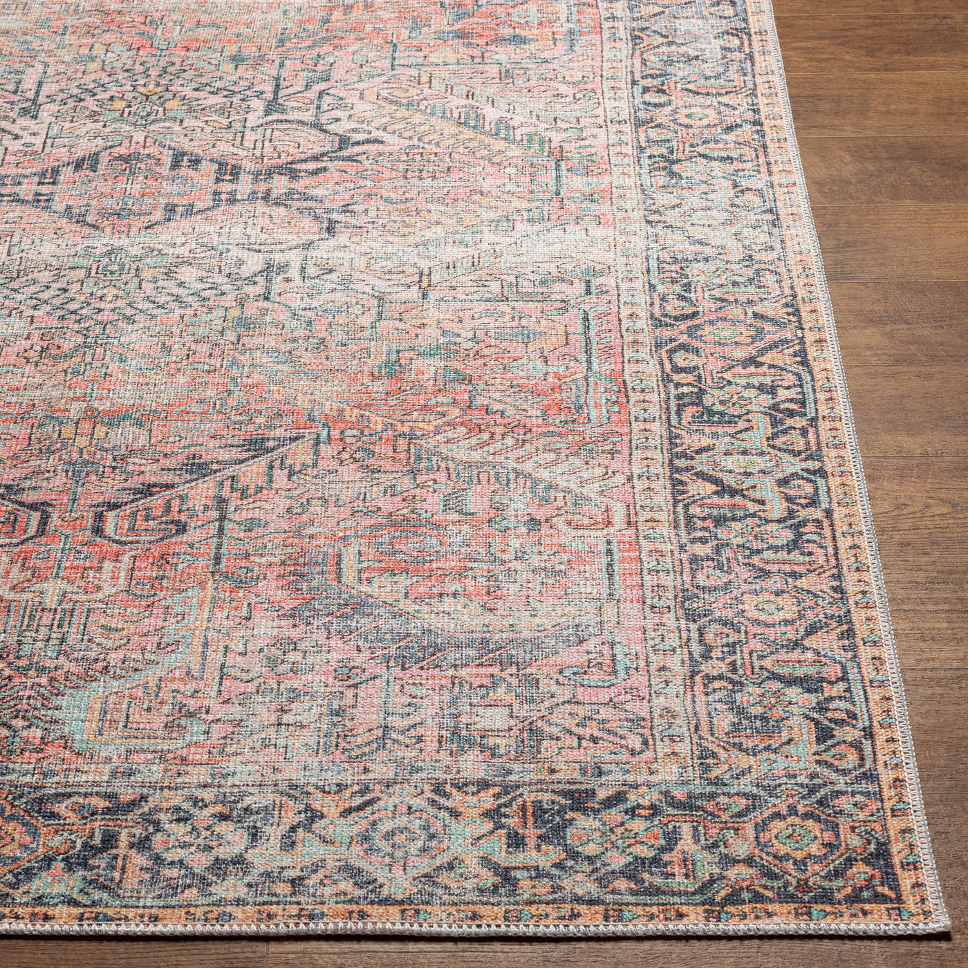 Tapis Vintage Lavable en Machine Rose Rotterdam