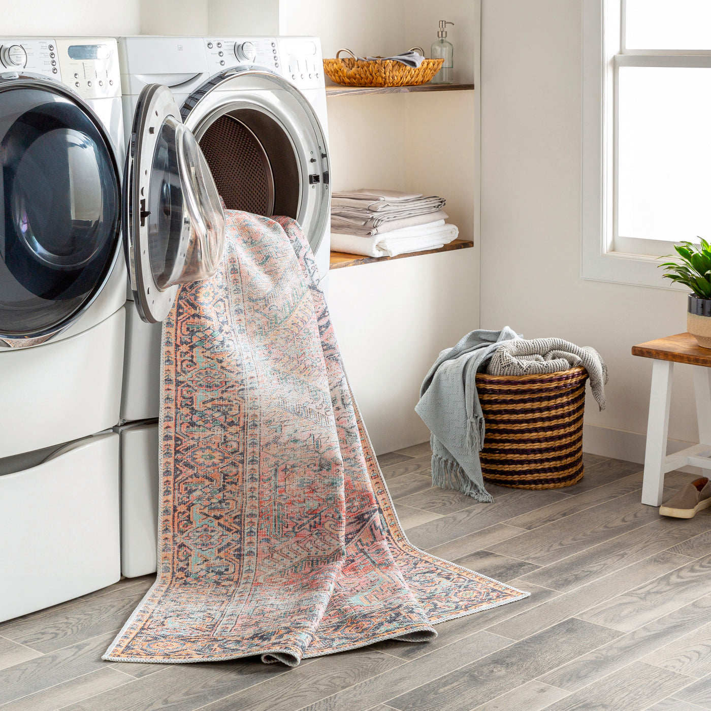 Tapis Vintage Lavable en Machine Rose Rotterdam