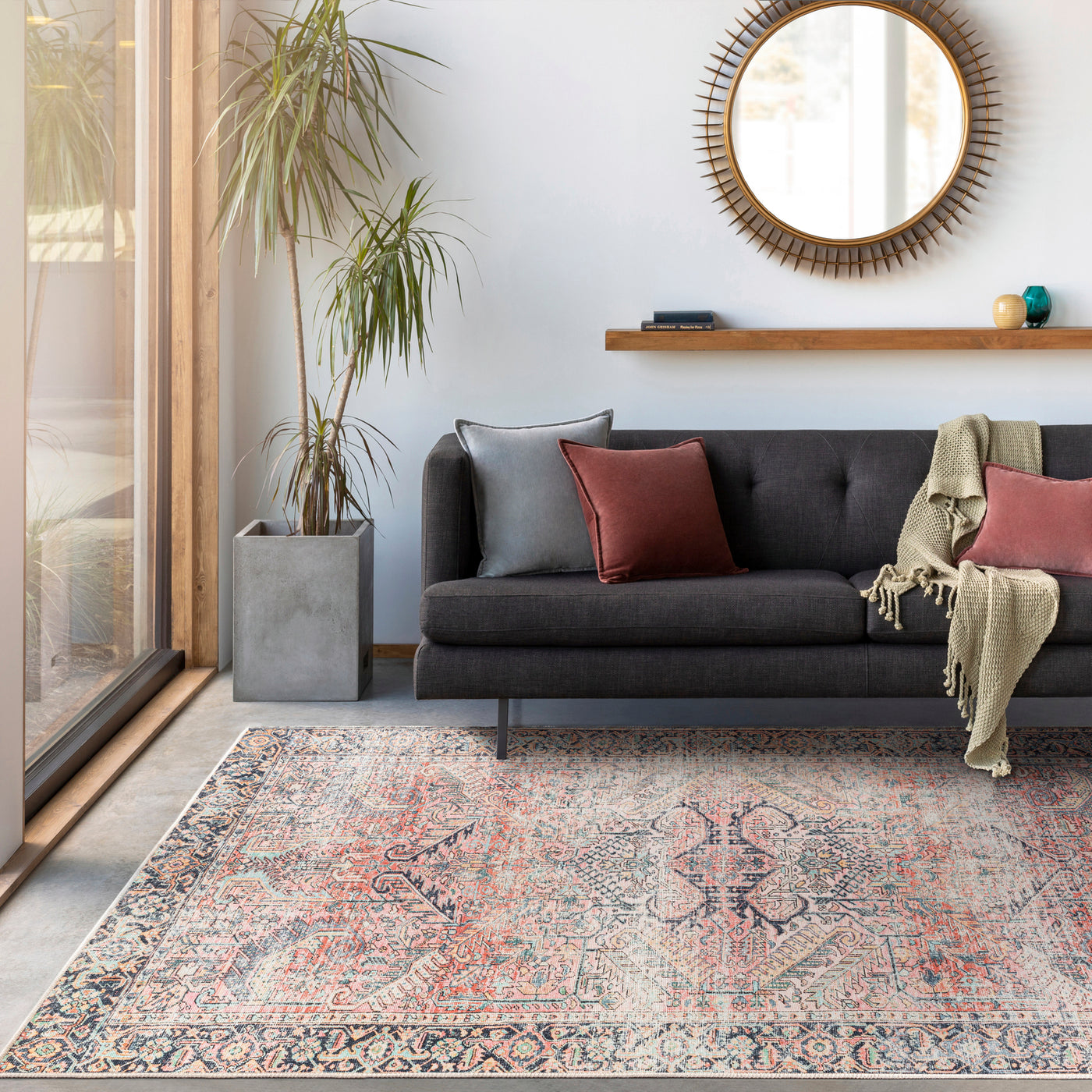 Tapis Vintage Lavable en Machine Rose Rotterdam