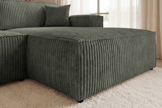 Canapé d'angle droit convertible CASANOVA Laria en gros velours côtelé vert — photo produit